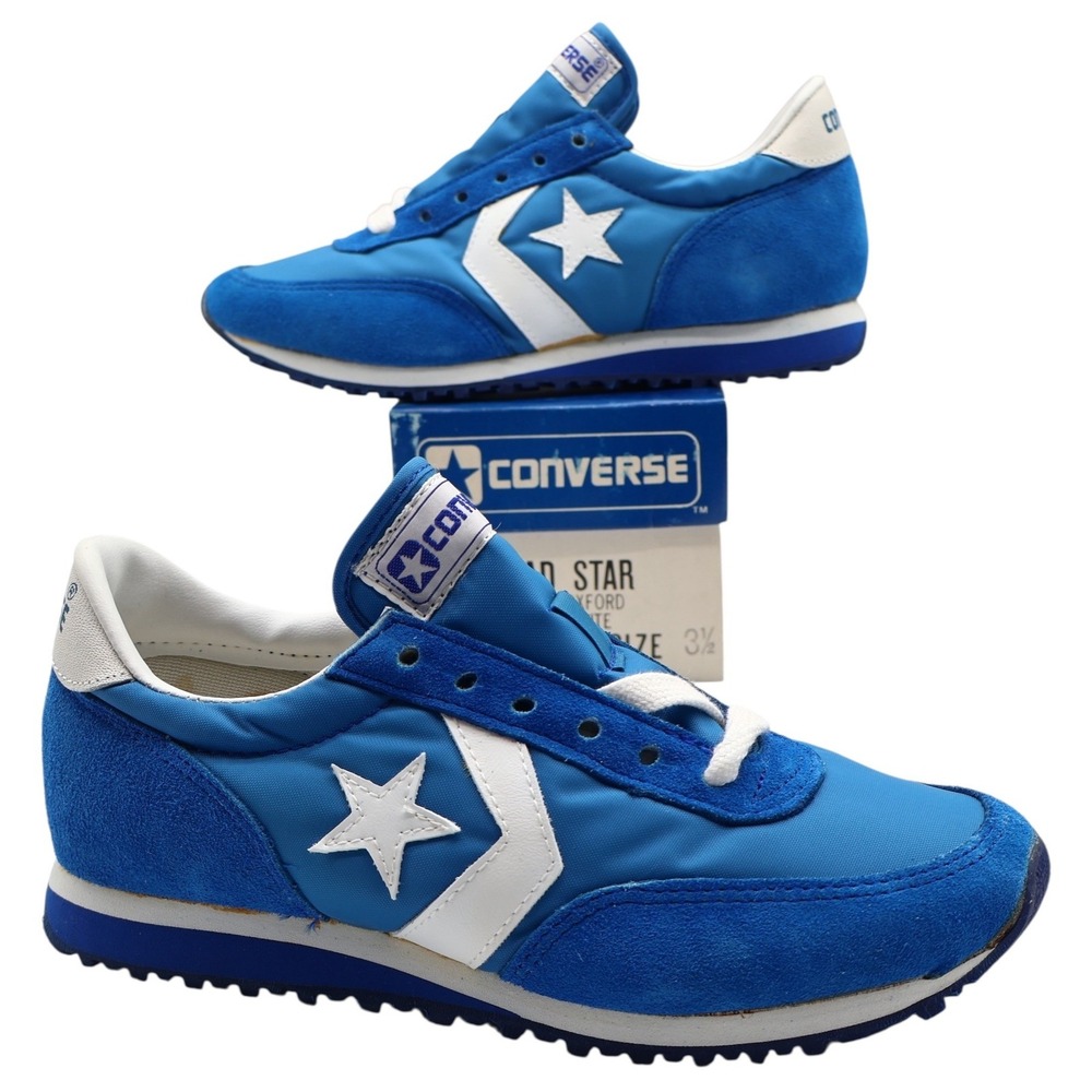 Converse Road Star Boys Size 3.5 Vintage 80s Blue White Nylon Suede Sneakers